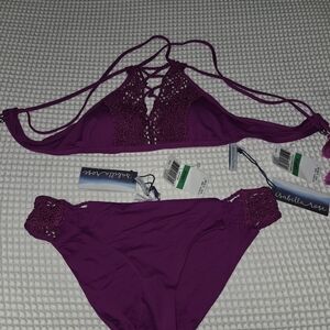 Isabella Rose Women's Purple Crochet Halter Bikini